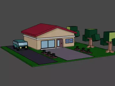 Low poly House and mini bus for free Free low-poly 3D model