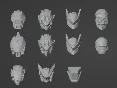 Mecha Heads Collections Low-poly 3D model