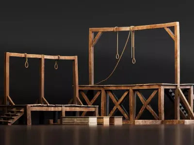 Medieval Gallows Platform with 3 Coffins Low-poly 3D model