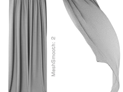 Curtains 134 White Linen Wind 3D model
