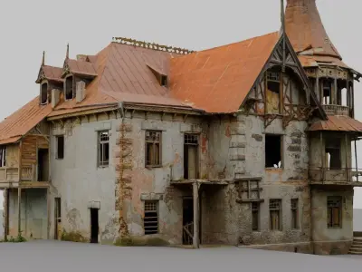 Abandoned House Victorian Manor Ruined Mansion Low-poly 3D model