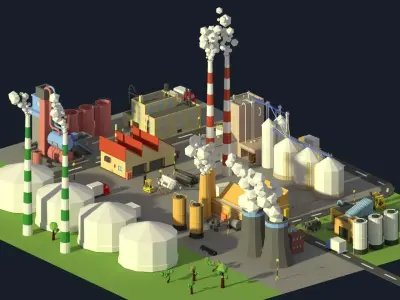 Low Poly Industrial Complex Pack Low-poly 3D model