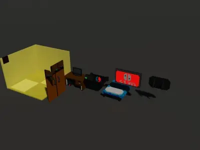 Voxel Bedroom Assets Low-poly 3D model