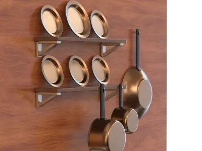 PLATES AND SAUCEPANS Low-poly 3D model