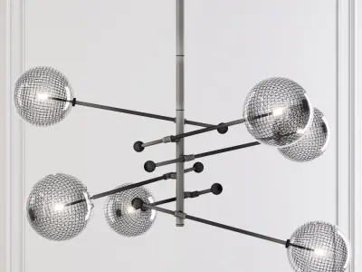 RH Glass Globe Mobile 6 ARM CHANDELIER 55 Brass 3D model