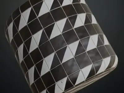 Monochrome Diagonal Geometric Tiles PBR Seamless Texture