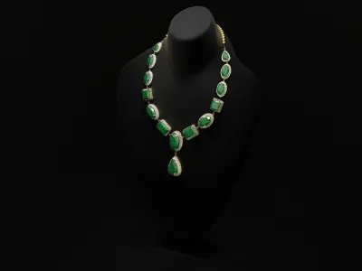 Mughal necklace Emerald and diamond 3D model