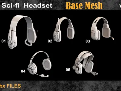 10 Sci-Fi Headset Base Mesh Vol 21 Low-poly 3D model