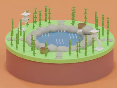 Cartoon Asian Hot Spring 3D model