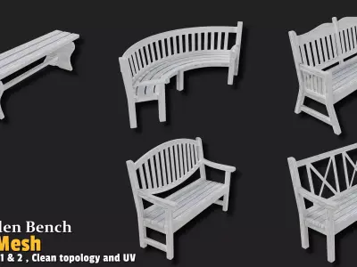 5 Wooden Bench  Base Mesh VOL01 Low-poly 3D model
