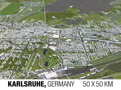 Karlsruhe Germany 50x50km 3D City Map 3D model