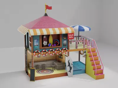 Beach shop with bar Low-poly 3D model