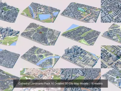 Cathedral Landmarks Pack 16 Detailed 3D City Map Models