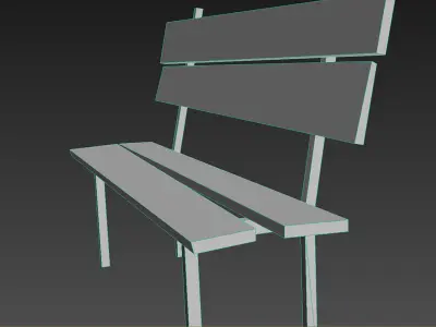 bench wooden with metal legs Low-poly 3D model