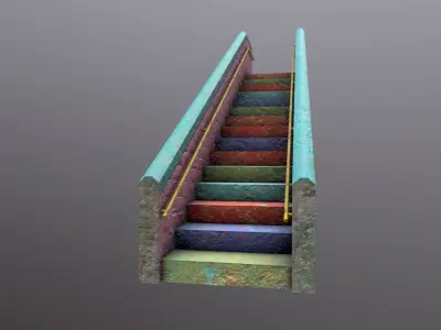 Old Colorful Stairs Low-poly 3D model