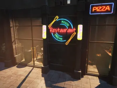 Cyberpunk Sushi Pizza Restaurant Interior Pack BillBoards  Low-poly 3D model