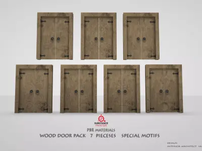  Wooden Door pack   7 piece  special patterns Low-poly 3D model