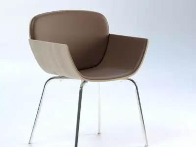 Yuri Wood Veneer Tub Chair 3D model