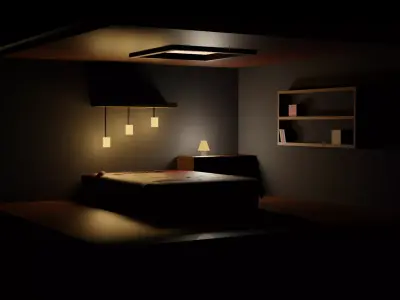 Bedroom room with bed and lamps 3D model