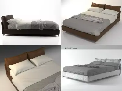 O bed with two pillows and blanket 3D model