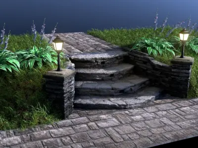 Flagstone Entrance Stairs 3D model