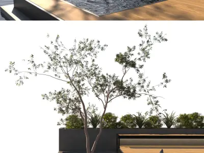 Landscape Backyard with Pool and Furniture 3D model