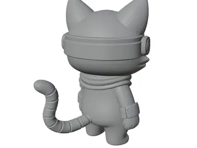 Cyberpunk Cat 3D Printable Sci-Fi Cat Model STL OBJ GLB Format 3D print model