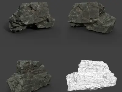 Low poly Black Sharp Modular Rock 211210 Low-poly 3D model