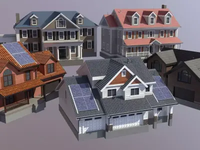 Modern Suburban House Collection Low-poly 3D model