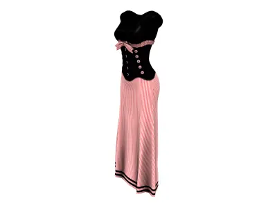 Striped Fishtail Floor Length Mermaid Skirt Dress Low-poly 3D model