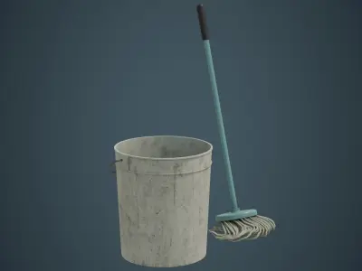 Bucket And Mop 1B Low-poly 3D model