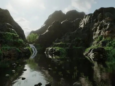 Scene river with rocks in it 3D model