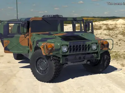  Military Off Road Utility Vehicle Humvee Rigged for Cinema 4D 