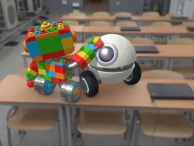 Little robots Low-poly 3D model