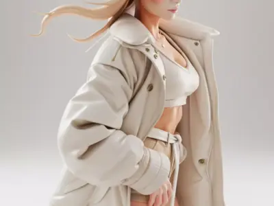 Stylized Female Character Blonde Woman Beige Coat 3D Low-poly 3D model