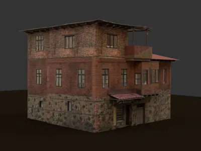 House Low Poly old with roof Low-poly 3D model