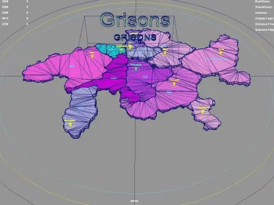 Grisons  Switzerland map region geography political geographic 3D model