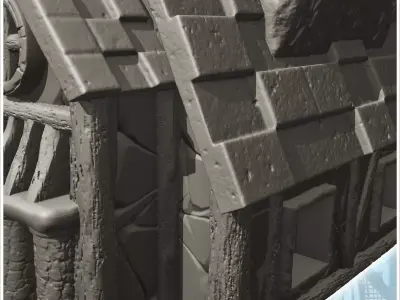 Medieval half-timbered house with large roof and floor 1 - Medie 3D print model