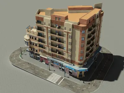 Building apartment in city Low-poly 3D model