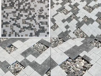 Paving square stone pebble n1 3D model