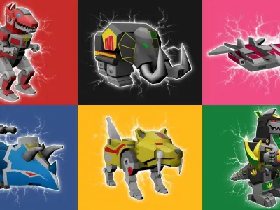 Megazord Power Rangers transforming Low-poly 3D model