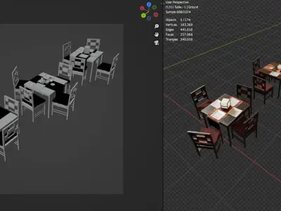 Japanese dining table and chairs 3D model