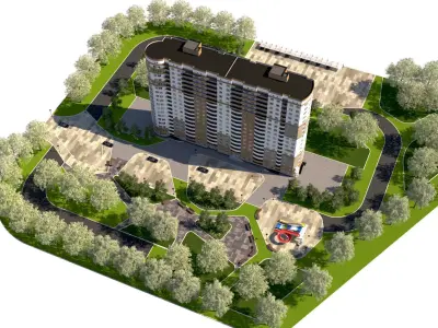 Premium Residential Tower and Garden Site Low-poly 3D model