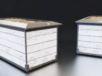 Weathered Wooden Planter Box Set Low-poly 3D model