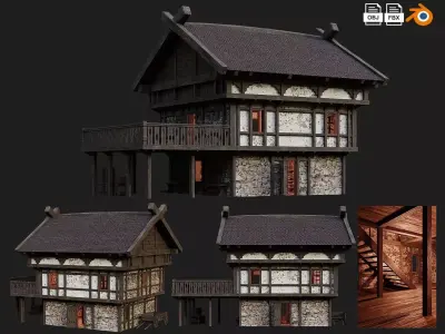 Old Medieval Building House 4K Textures GameReady 51 Low-poly 3D model
