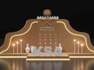 Saudi Founding Day and game and gate and photowall 3D model