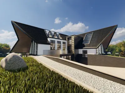 Blender Eevee Modern Villa Low-poly 3D model