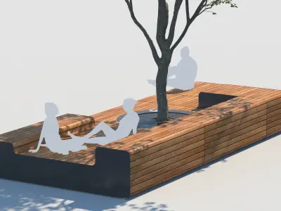 street bench and tree wind animation 3D model