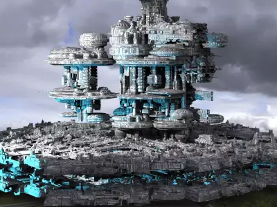 Sci-Fi City dystopia Floating Kitbash  3D model