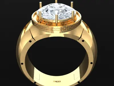 Light Gold Diamond Men Ring 2MR057 3D model